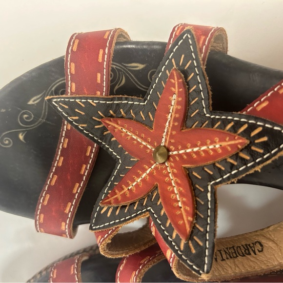 Spring Step Sandals Women 41 US 10 Leather Flower Wedges Red Black Gardenia Boho - Picture 6 of 11